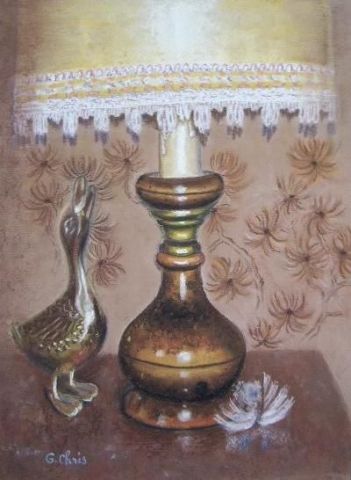 Dame l'oie sous une lampe